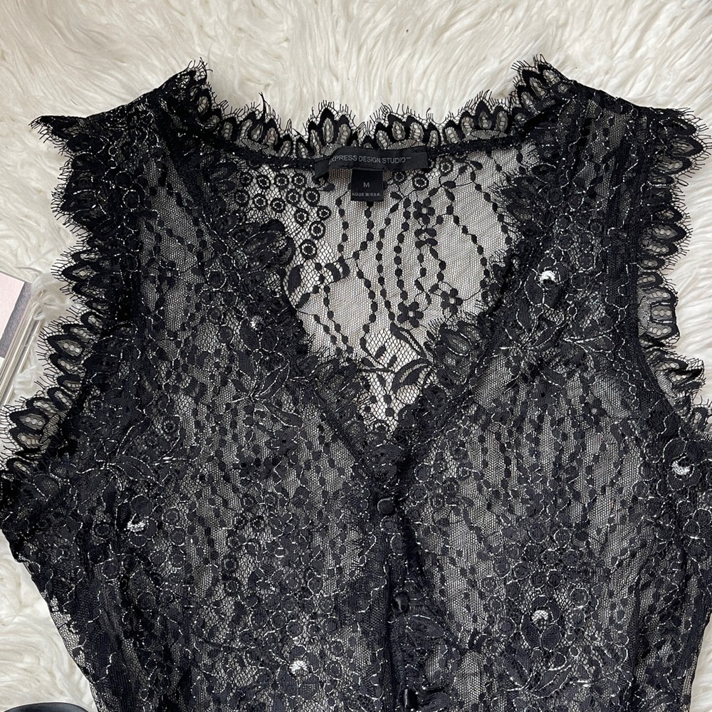 Vintage Y2K EXPRESS Black Lace Top - Picture 2 of 10
